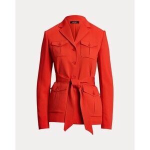 Lauren Ralph Lauren Women's Belted Stretch Cady Jacket Blazer Bright Red 16